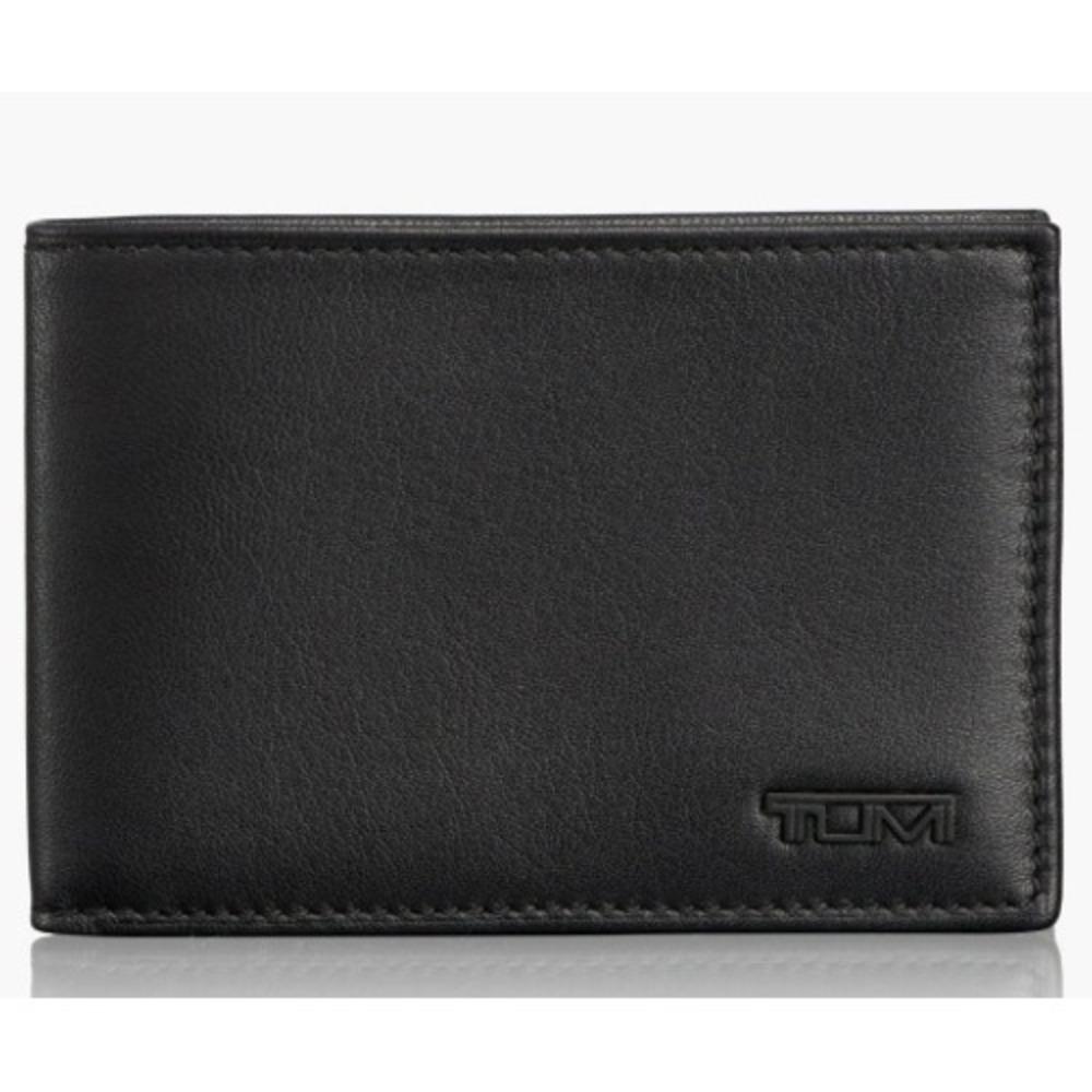 Tumi Mens Delta Slim Single Billfold Wallet Black Leather RFID Travel